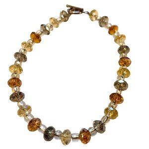 Faceted Crystal Bead Bracelet Toggle Clasp Amber Clear Gold Tones Handcrafted